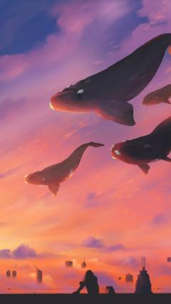 Whale Fly HD Iphone Android Wallpaper